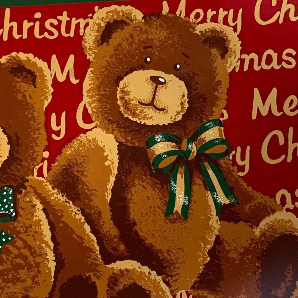 VTG Town & Country Christmas Vinyl Placemats Santa Bears 11.5”x17.5” Set Of 4